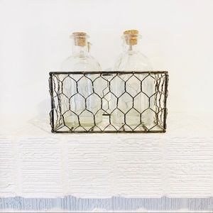 Brushed Nickel Metal Chicken Wire Basket w/Bottles